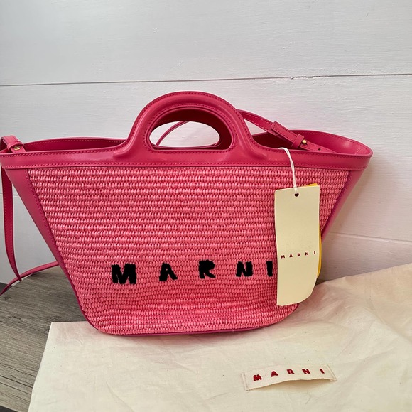 Marni Tropicalia Small Bag tote in Pink Leather Raffia purse crossbody woven New - Picture 14 of 15